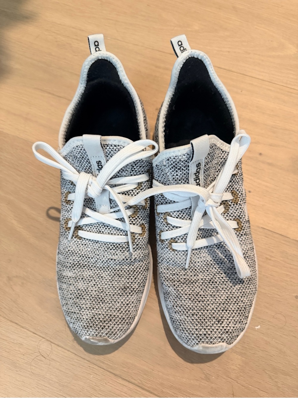 adidas Grey Knit Slip-On Sneakers with White Accents